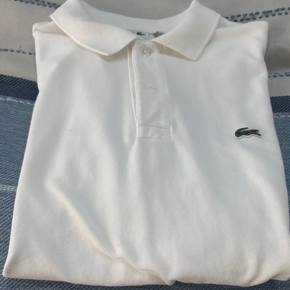 Lacoste White Polo with Green Crocodile Emblem